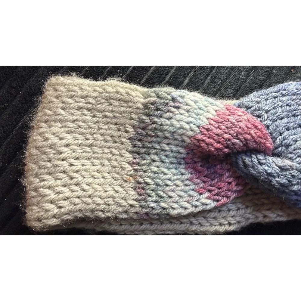 Handmade Knitted Twisted Ear Warmer Headband Cream Blue Pink Adult
